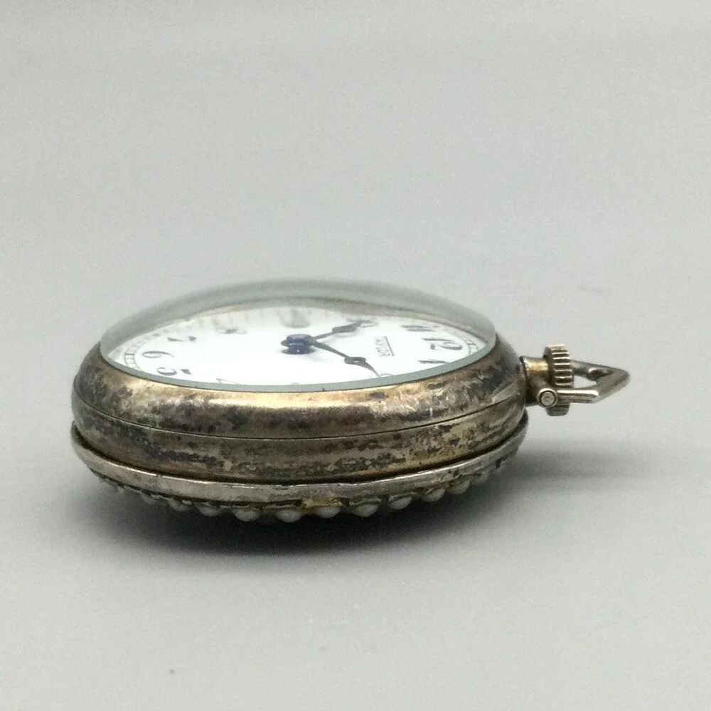 Vintage Taylor Pocket Watch Women 32mm Sterling Silver Swiss Beaded Manual Wind